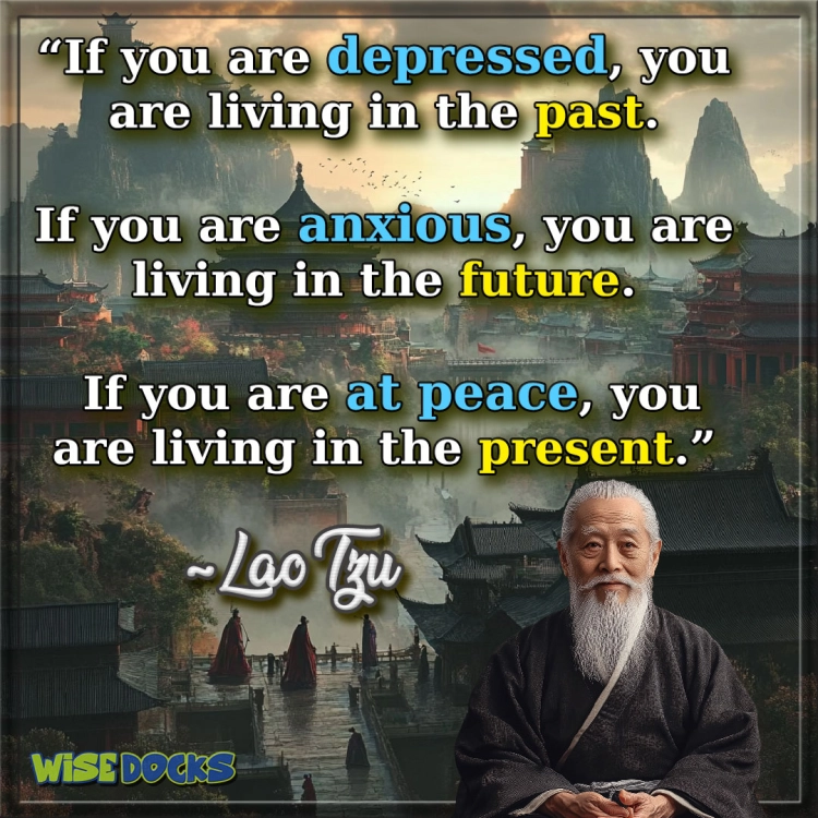 Lao Tzu If you are depressed, you are living in the past. If you are anxious, you are living in the future. If you are at peace, you are living in the present.