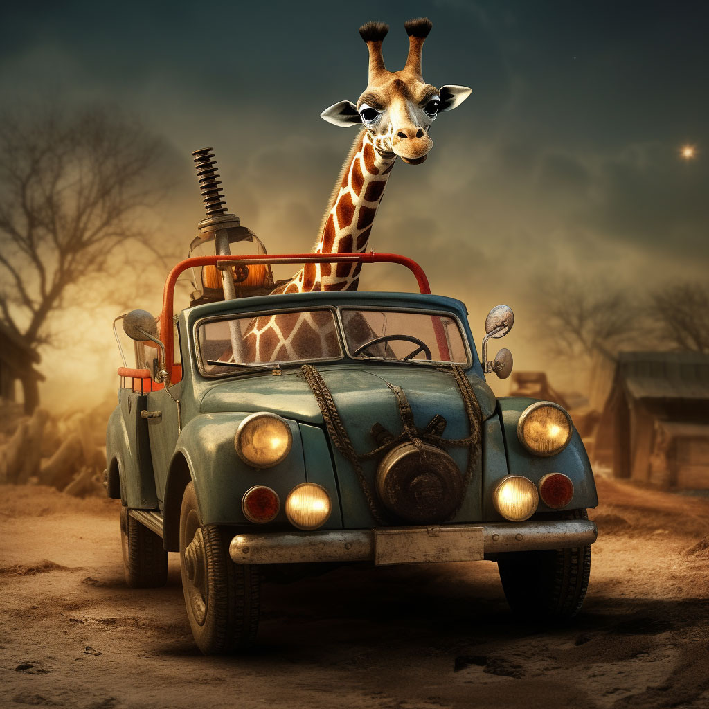 Giraffe Driving A Car