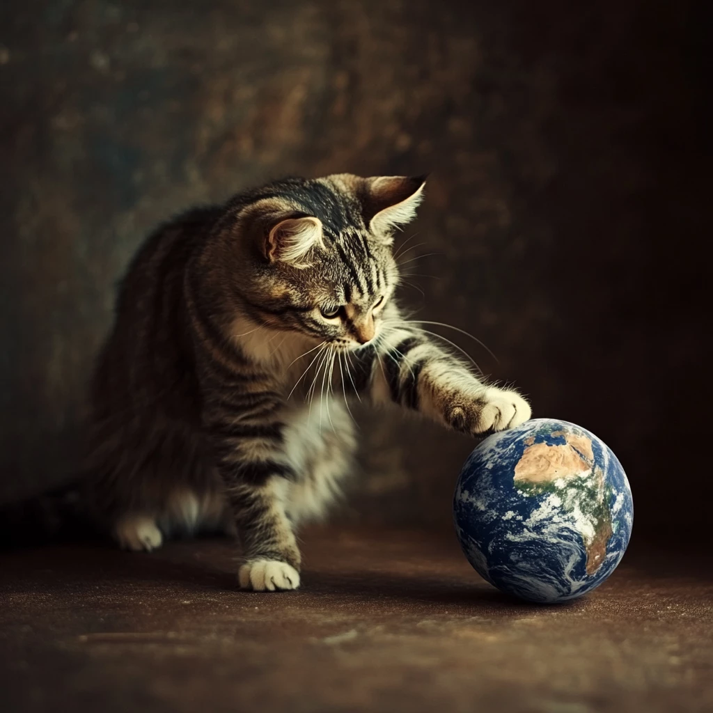 Kitty Cat Playing With The Earth