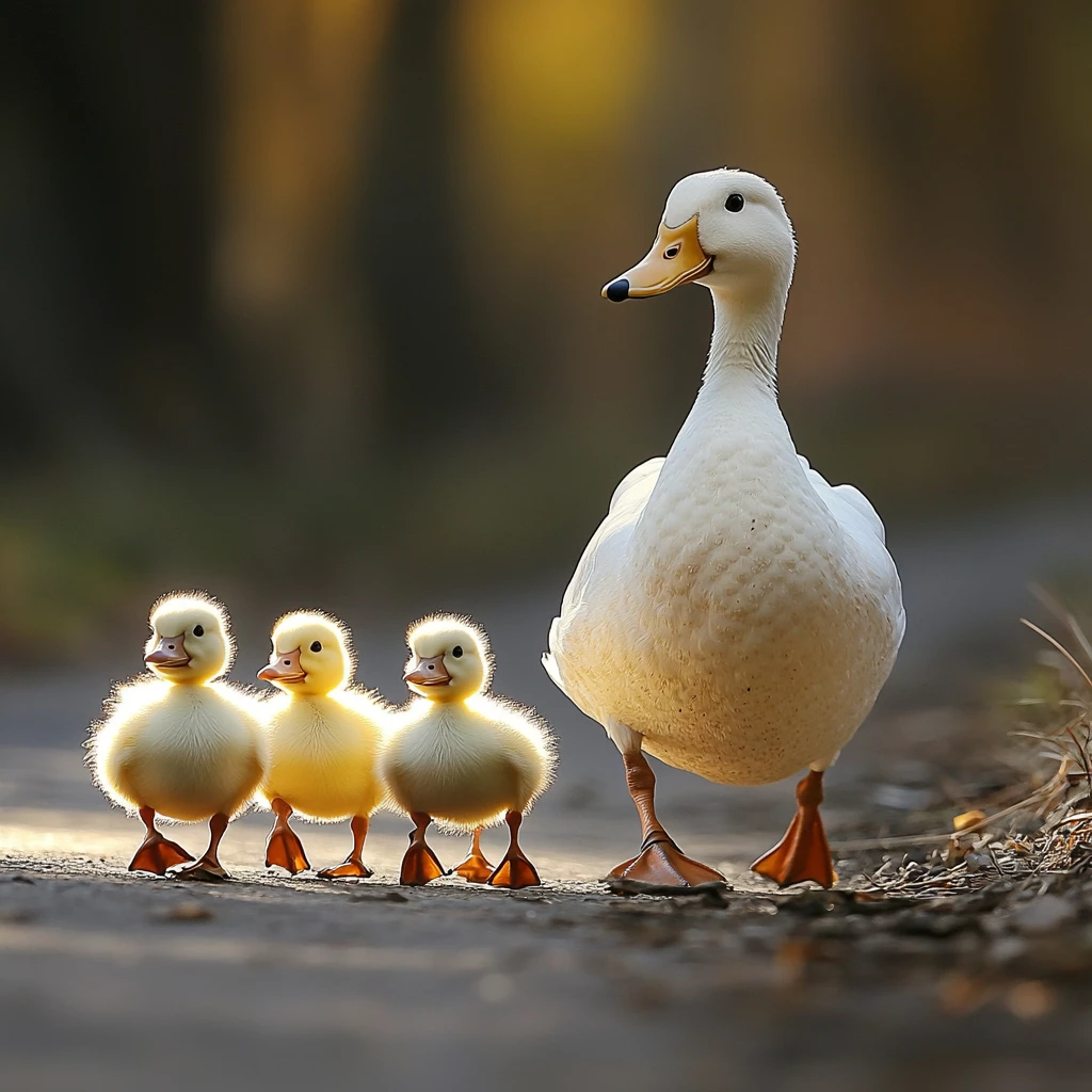 Mother Duck With Her Babies