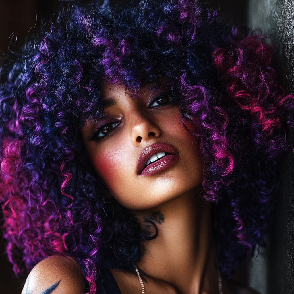 Vibrant Purple & Pink Curly Hair: Bold and Beautiful