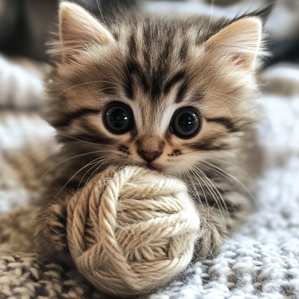 An Adorable Kitten Playing With A Ball Of Yarn