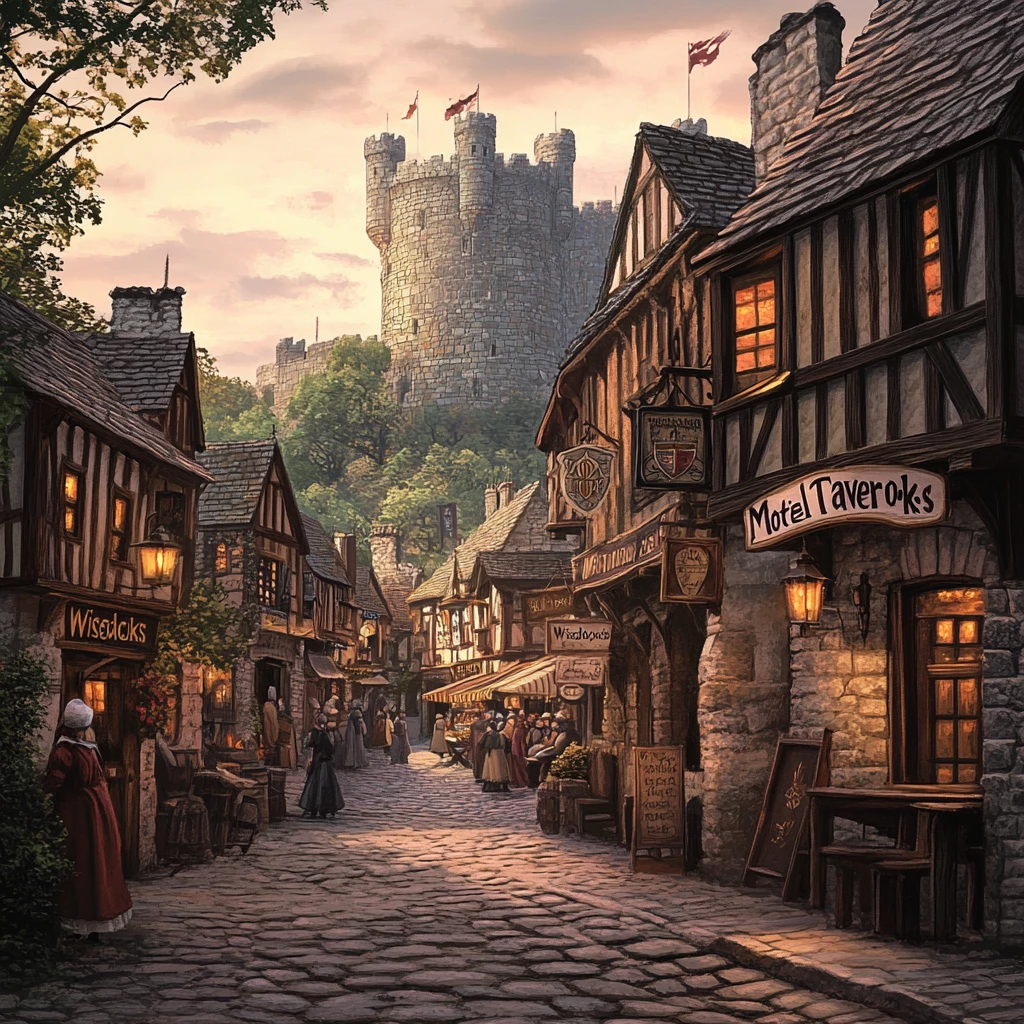 Charming Medieval Town with Castle and Rustic Taverns