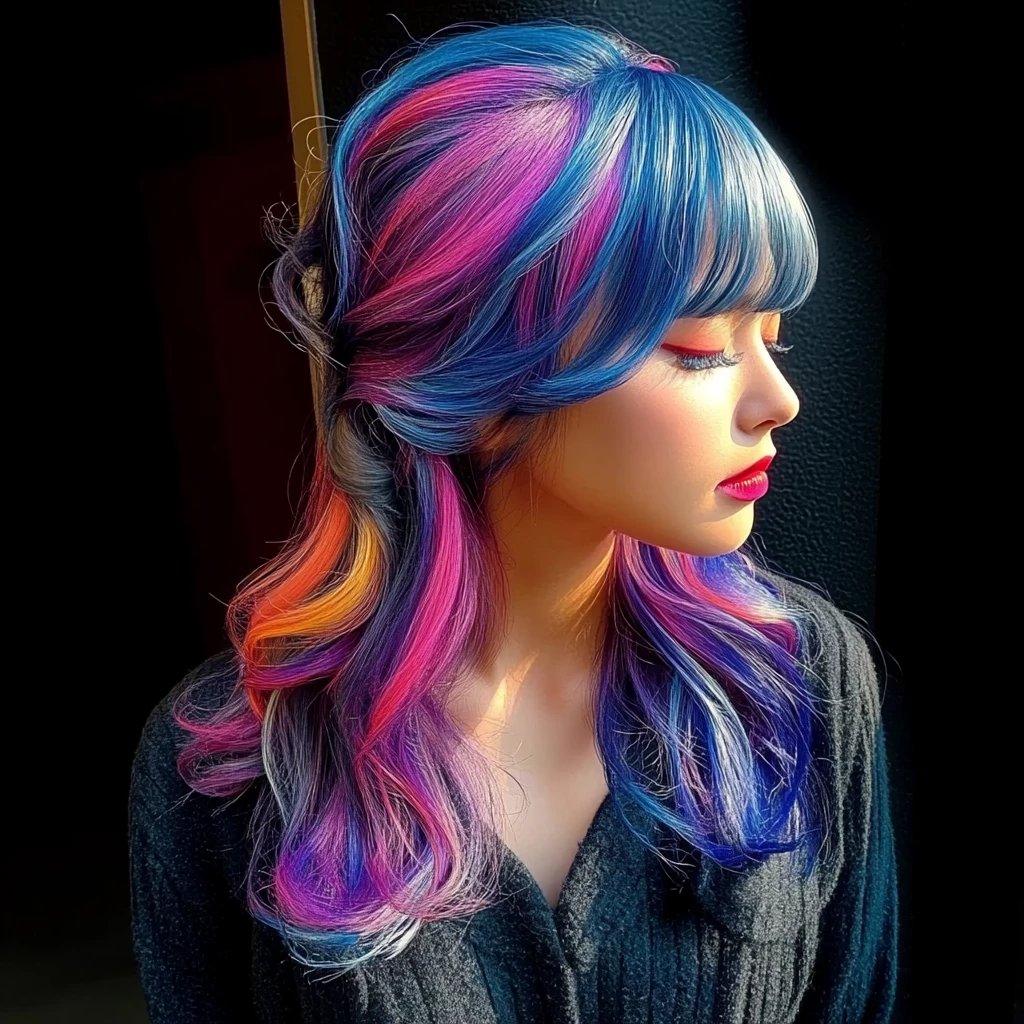 Vibrant Rainbow Fantasy Hair