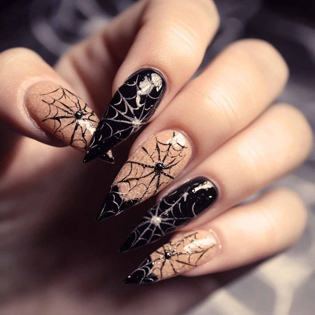 Halloween Spider Web Nail Art