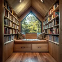 Download, Vote, or share: Cozy Book Nook with Built-In Shelves and Window Seat