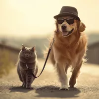 Download, Vote, or share: A Dog Walking His Cat