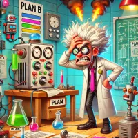 Frustrated Evil Genius in Cartoon Lab