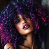 Download, Vote, or share: Vibrant Purple & Pink Curly Hair: Bold and Beautiful