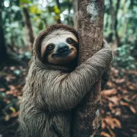 A Picture Of A Sloth Clinging To A Tree And Smiling